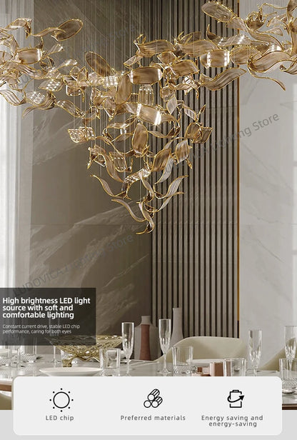 Large Customized Hotel Lobby Banquet Hall Artistic Glass Chandelier Lighting LED Fixtures Living Room Island Light Fixture