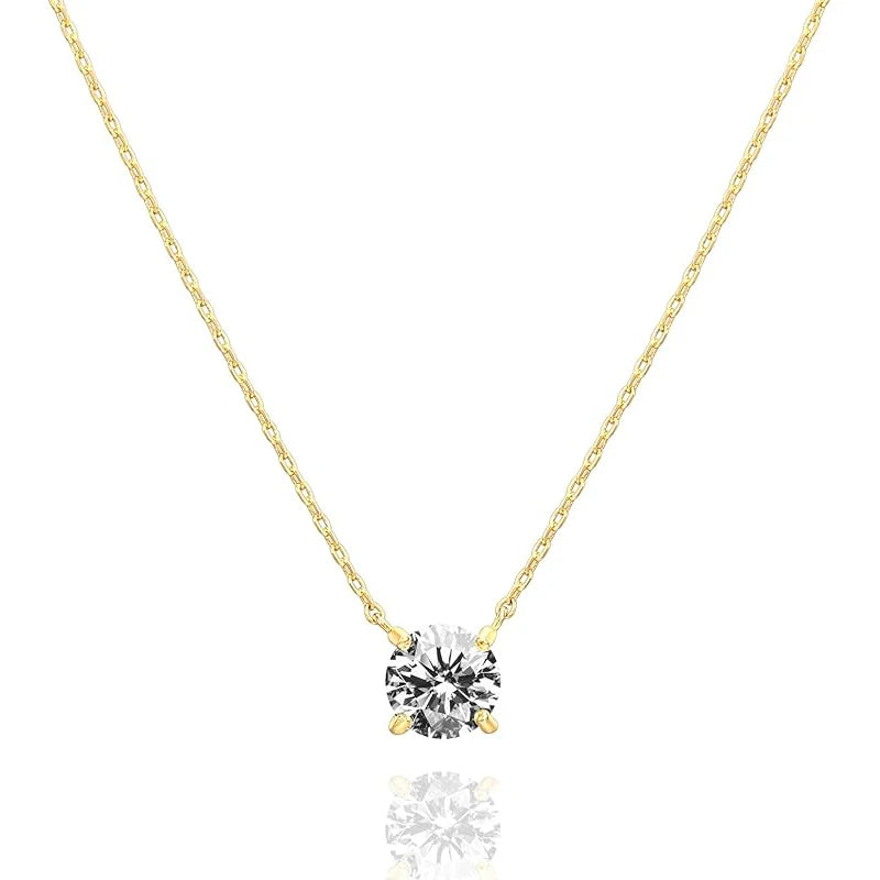 Round Moissanite Pendant Necklace D VVS1 Diamond 5mm/4mm Mini Single Solitaire Necklace Clavicle Chain Wedding Female Jewelry