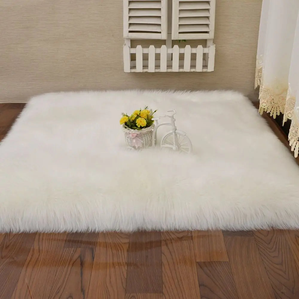 Plush Soft Sheepskin Bedroom Carpet Imitation Wool Pad Long Hair Bedside Mat Sofa Cushion White Rugs Bed Living Room