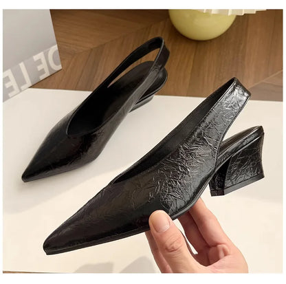 Sandals Luxury Brand Sexy Dress Shoes Elegant Chunky High Heeeled Pumps Sexy Pointed Toe Evening Shoes Women Shoes V Cut Shoes