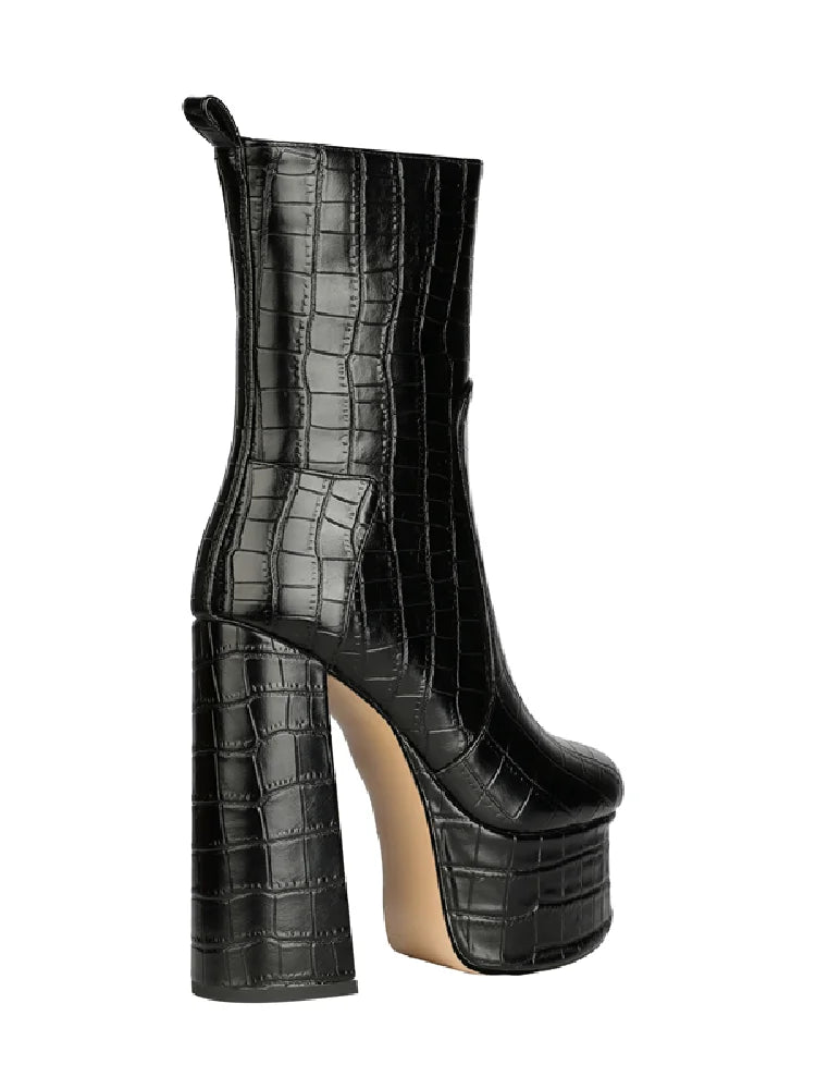Sexy Ankle Boots Women Fashion Extreme High Heels Platform Boot Lady Shoes Snake Skin Leather Black Silver Gold Autumn Winter