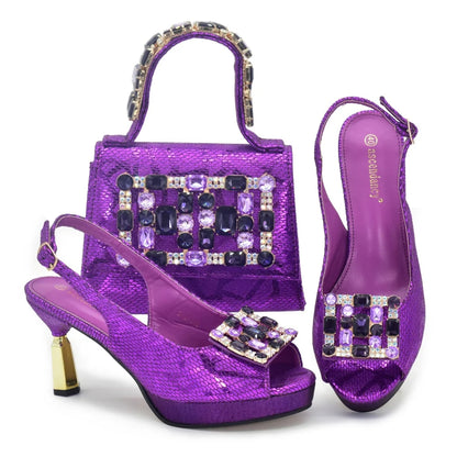 New Arrival Bag and Shoe Set Nigeria Party Pumps Women Shoes and Bags To Match Set Italy Lady Rhinestone Pumps Women Luxury