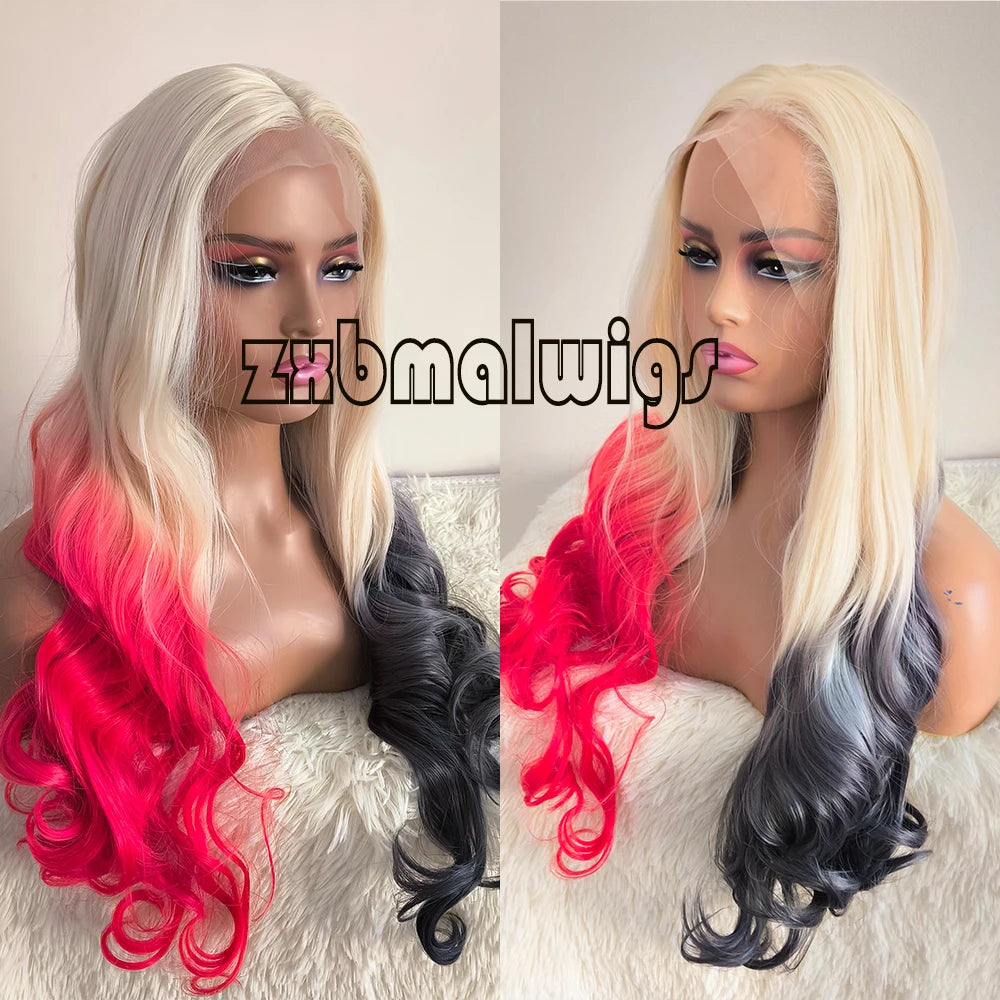 Synthetic Hair Ombre Blonde To Red  Straight Pre Plucked 13x4 Lace Front Wigs for Black Women Glueless Cosplay Daily Wear Wigs