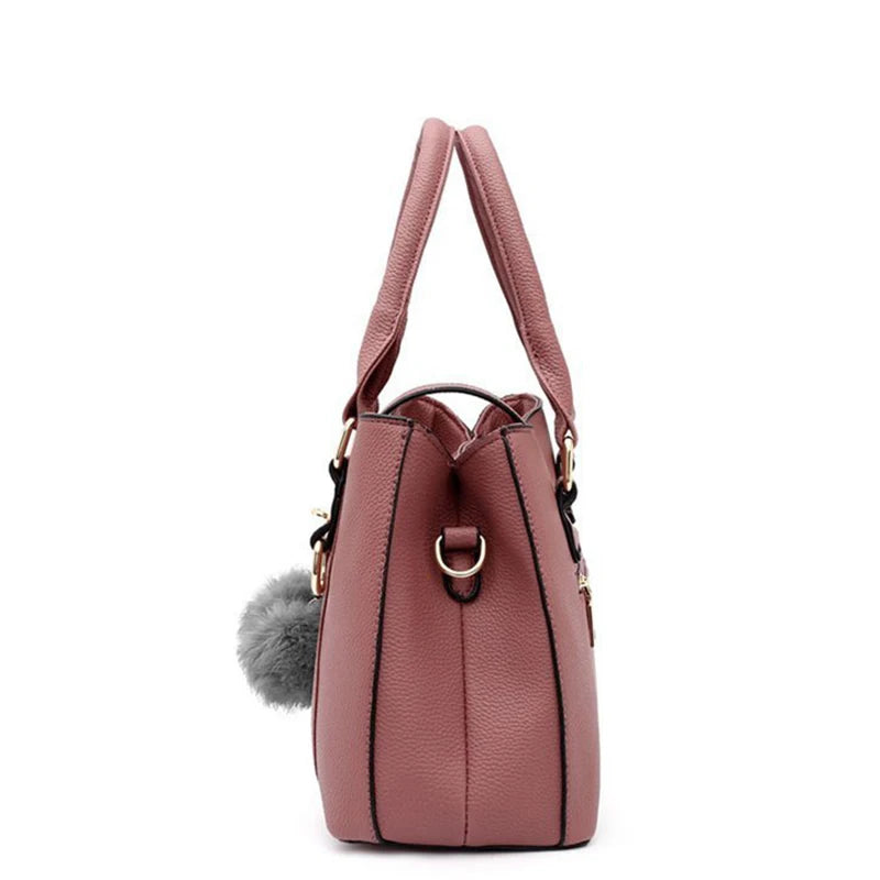 Women Fashion Hairball Shopper Totes Solid Color PU Leather Large Capacity Handbag Ladies Luxury Designer Crossbody Shoulder Bag