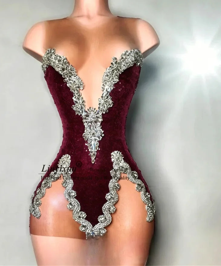 Sexy Short Prom Dresses With Crystal Diamond Customized Birthday Cocktail Gown Aso Ebi Scoop Neck Mini Homecoming Party Gowns