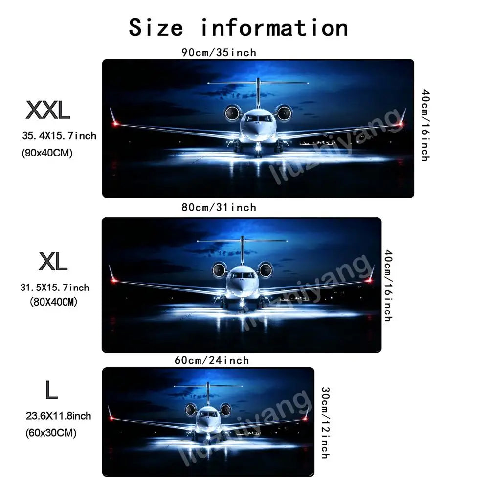 Night View Airplane Mouse Pad Large Computer Office Game Table Mat Rubber Anti-slip Stitched Keyboard Mats 90x40 XXL Desk Pads