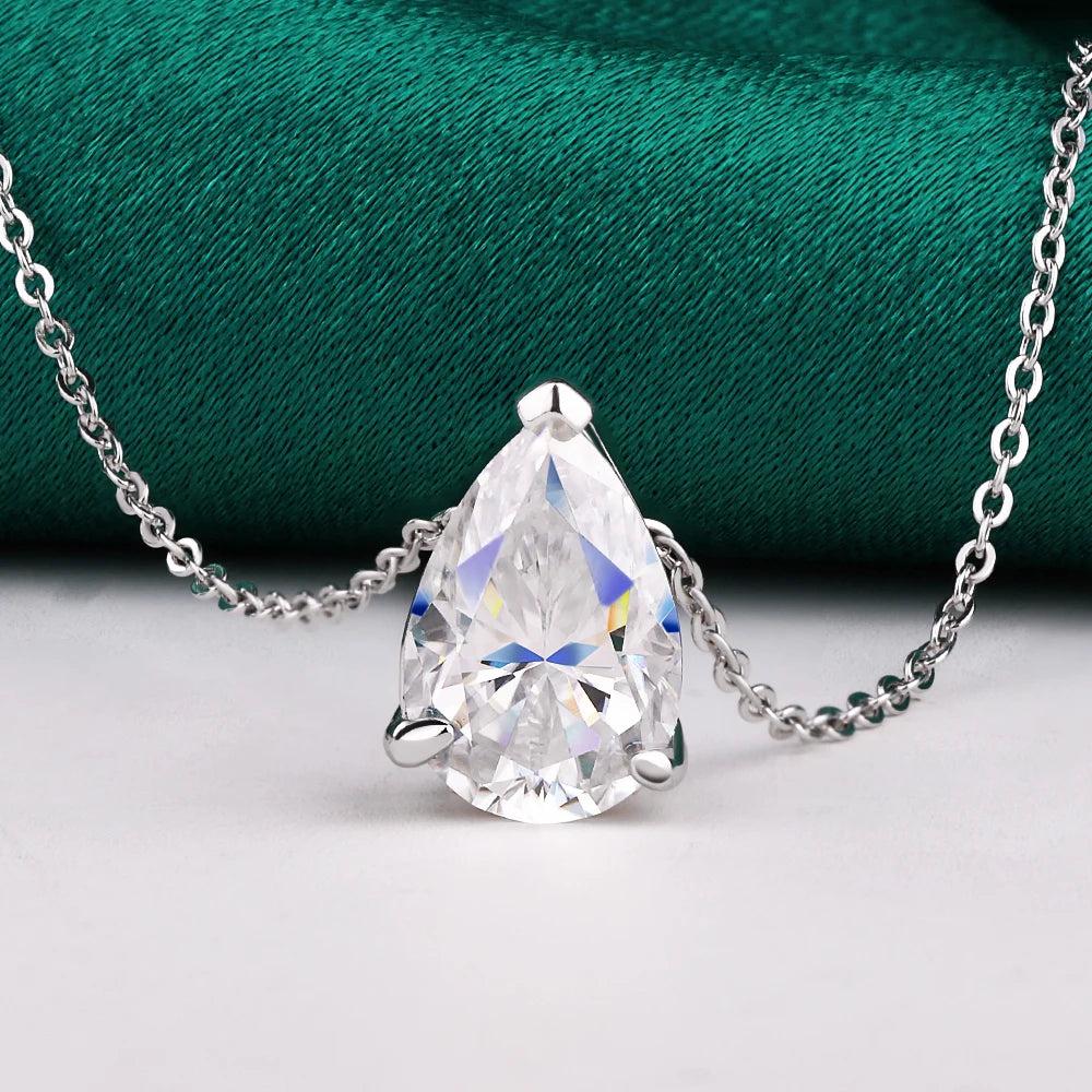 IGOTOS 1-4CT Water Drop Moissanite Pendant Necklace Women 925 Sterling Silver Round/Sharp Claw Lab Diamond Pendant Neck Chain