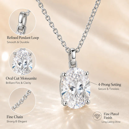 2CT Oval Moissanite Pendant Necklace GRA Certificate Plated Copper Solitaire Necklace Gift for Women