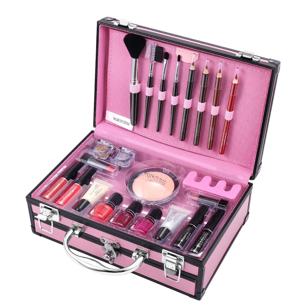 Professional Beginner Travel Portable Makeup Set Box Suitcase Kit Lipstick Brushes Nail Polish Set For Make up Eyeshadow Palette
