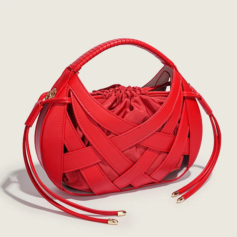 Fashion Woven Hollow Women Handbags Luxury Designer Ladies Shoulder Messenger Bag Small Totes Tassel Lady Composite Bag Burgundy