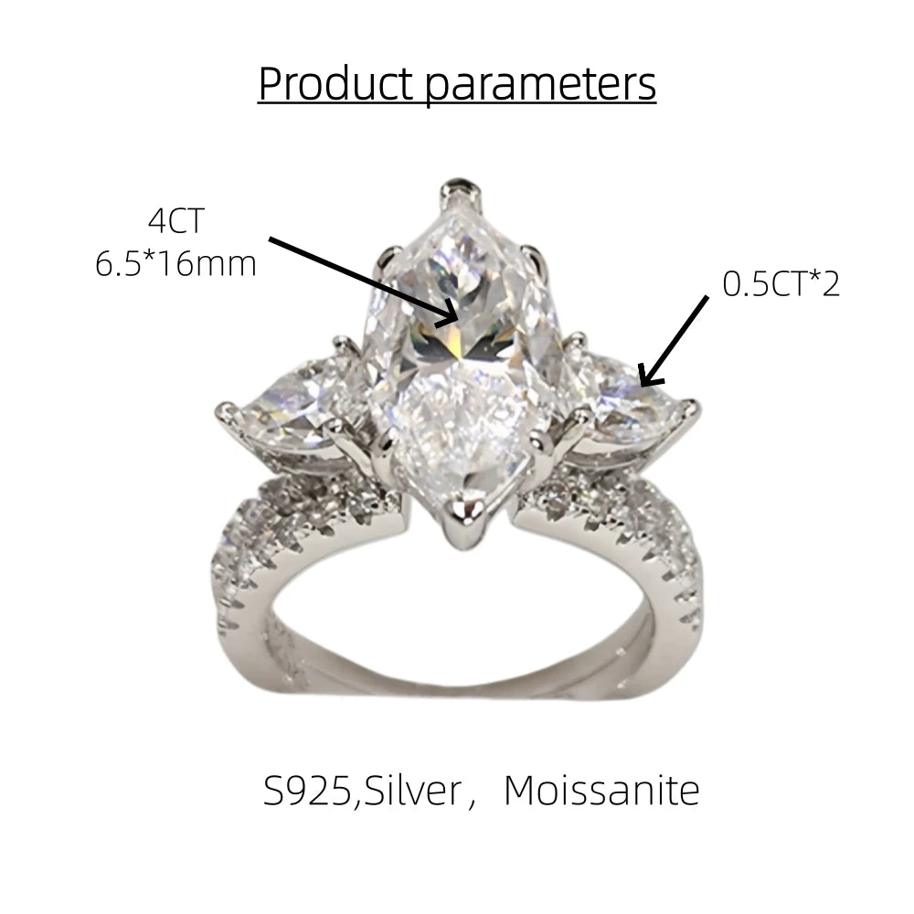 4Ct Marquise Cut Stackable Moissanite Engagement Ring Hot Selling Wedding Ring for Women 925 Sterling Silver with Certificate
