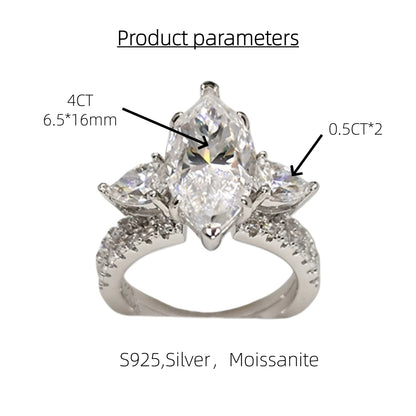 4Ct Marquise Cut Stackable Moissanite Engagement Ring Hot Selling Wedding Ring for Women 925 Sterling Silver with Certificate