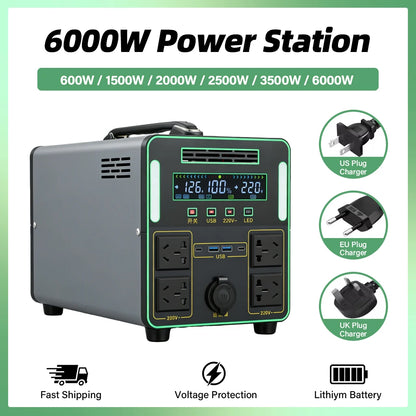 6000W Portable Power Station For Outdoor Camping And Home 5500WH Lifepo4 Battery Solar Generator Emergency Supply
