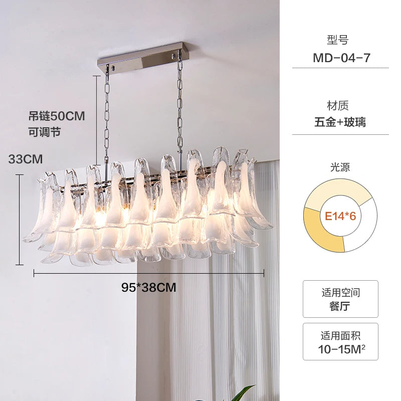 French Murano Petal Glass Chandelier Dining Table Living Room Antique Style Pink Petal Glass Pendant Chandelier Lights Bedroom