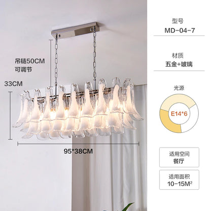 French Murano Petal Glass Chandelier Dining Table Living Room Antique Style Pink Petal Glass Pendant Chandelier Lights Bedroom