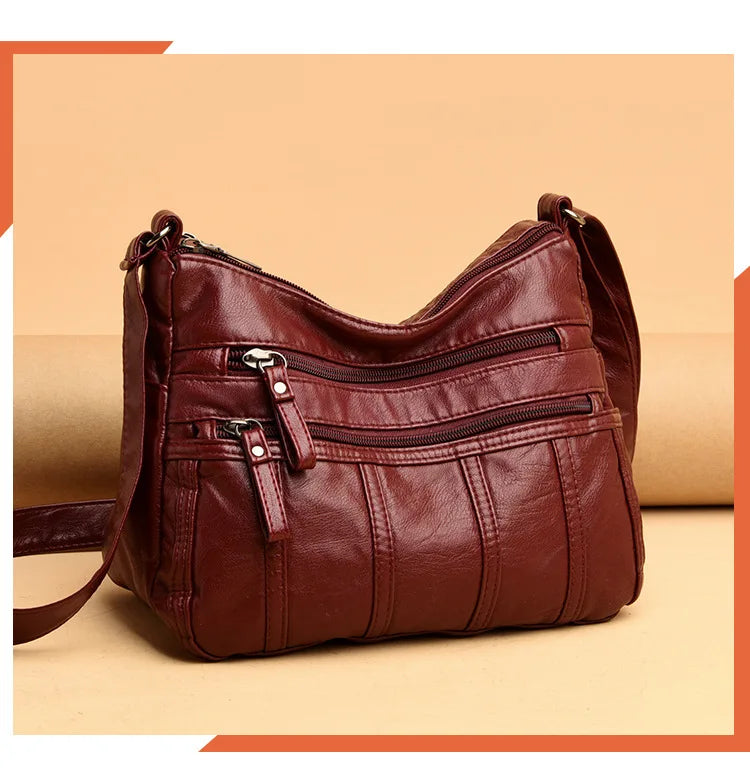 Fashion Soft Leather Crossbody Bags for Women 2026 Casual Female Multi Pocket Messenger Bags Retro Handbags Ladies Shoulder Bags