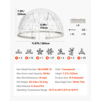 SucceBuy Garden Dome Tent Weatherproof Geodesic Dome Greenhouse with Window PVC Igloo Tents for Backyard Patios Camping Party