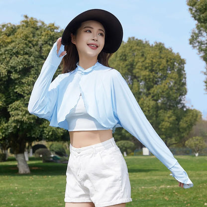 New Casual Women's Sunscreen Shawl Solid Color Breathable Sunscreen Capes Long-sleeve Ice Silk Thin Coat Summer Outdoor