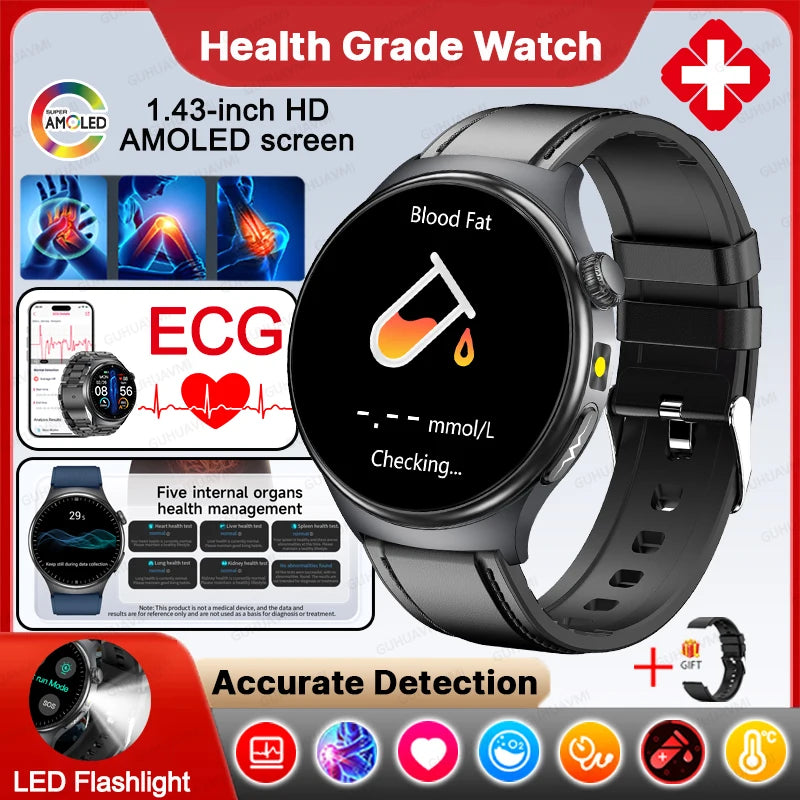 New Upgraded Heart Health Check Smart Watch Uric Acid Five Organ Examination Blood Pressure BT Call ECG smart watches Man 2026