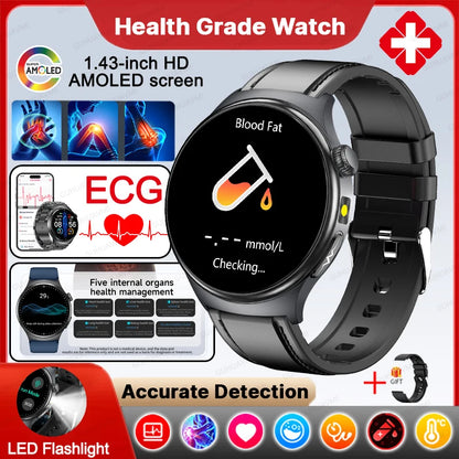 New Upgraded Heart Health Check Smart Watch Uric Acid Five Organ Examination Blood Pressure BT Call ECG smart watches Man 2026