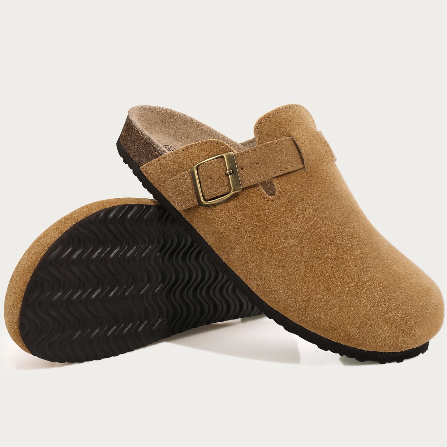 Crestar Women's Clogs Mules Cork Clogs Slippers Men Outdoor Mules Suede Clogs Shoes with Arch Support Mule Leather Clogs Sandal