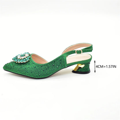 African Shoe and Bags Set for Wedding Nigerian Party Shoes and Bag Set Decorated with Rhinestone Elegant Heeled Pumps for Women