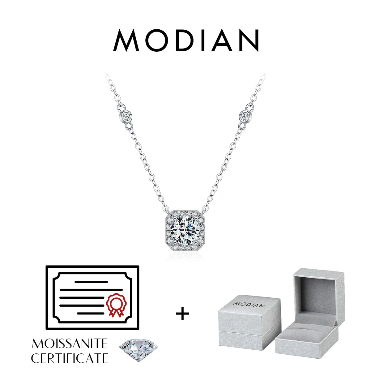 MODIAN Moissanite Necklace for Woman Wedding Fine Jewely with Certificates 925 Sterling Sliver Square Classic Pendant Necklace