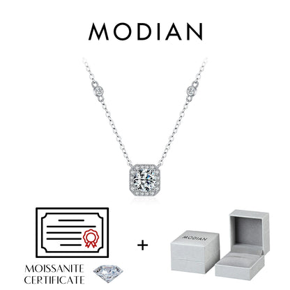 MODIAN Moissanite Necklace for Woman Wedding Fine Jewely with Certificates 925 Sterling Sliver Square Classic Pendant Necklace