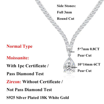 EWYA Luxury Pear Cut Full D Color Moissanite Tennis Neck Chain Woman s925 Silver All Lab Diamond Party Bridal Necklaces Gift
