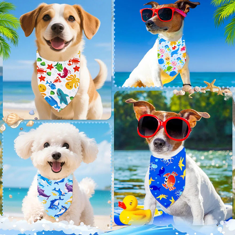 50pcs Pet Dog Bandana Fashion Ocean Style Bandans Scarf For Small Dogs Cats Adjustable Dogs Puppy Bibs For Dog Grooming
