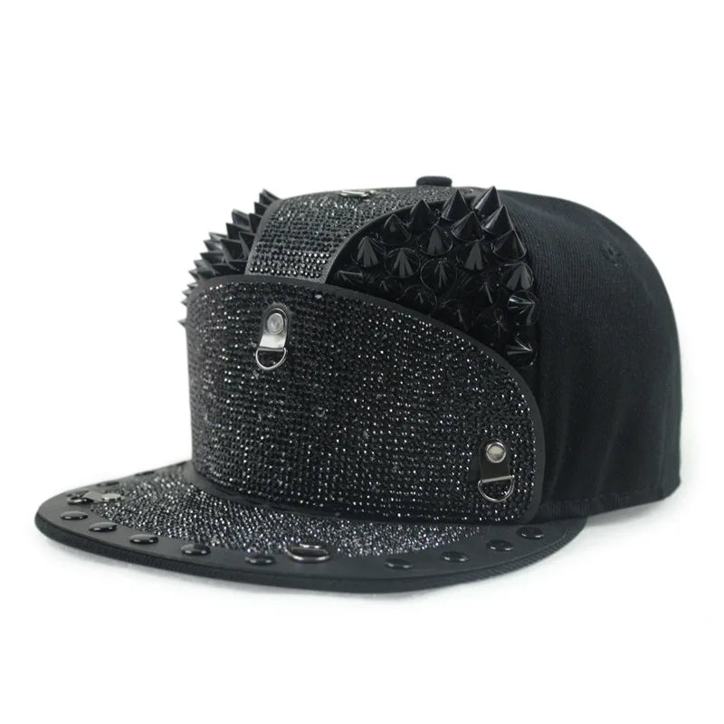 Men Women Cool Metal Rivet Armor Diamond Inlay SunShade Baseball Cap Sport Sunscreen Hip Hop Punk Street Dance Flat Hat A63