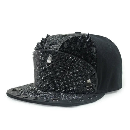 Men Women Cool Metal Rivet Armor Diamond Inlay SunShade Baseball Cap Sport Sunscreen Hip Hop Punk Street Dance Flat Hat A63