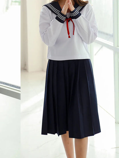 Japanese Uniform Student College Pleated Skirt JK Korean Sailor Navy School Uniform High Waist Knee Length Skirt For Girl