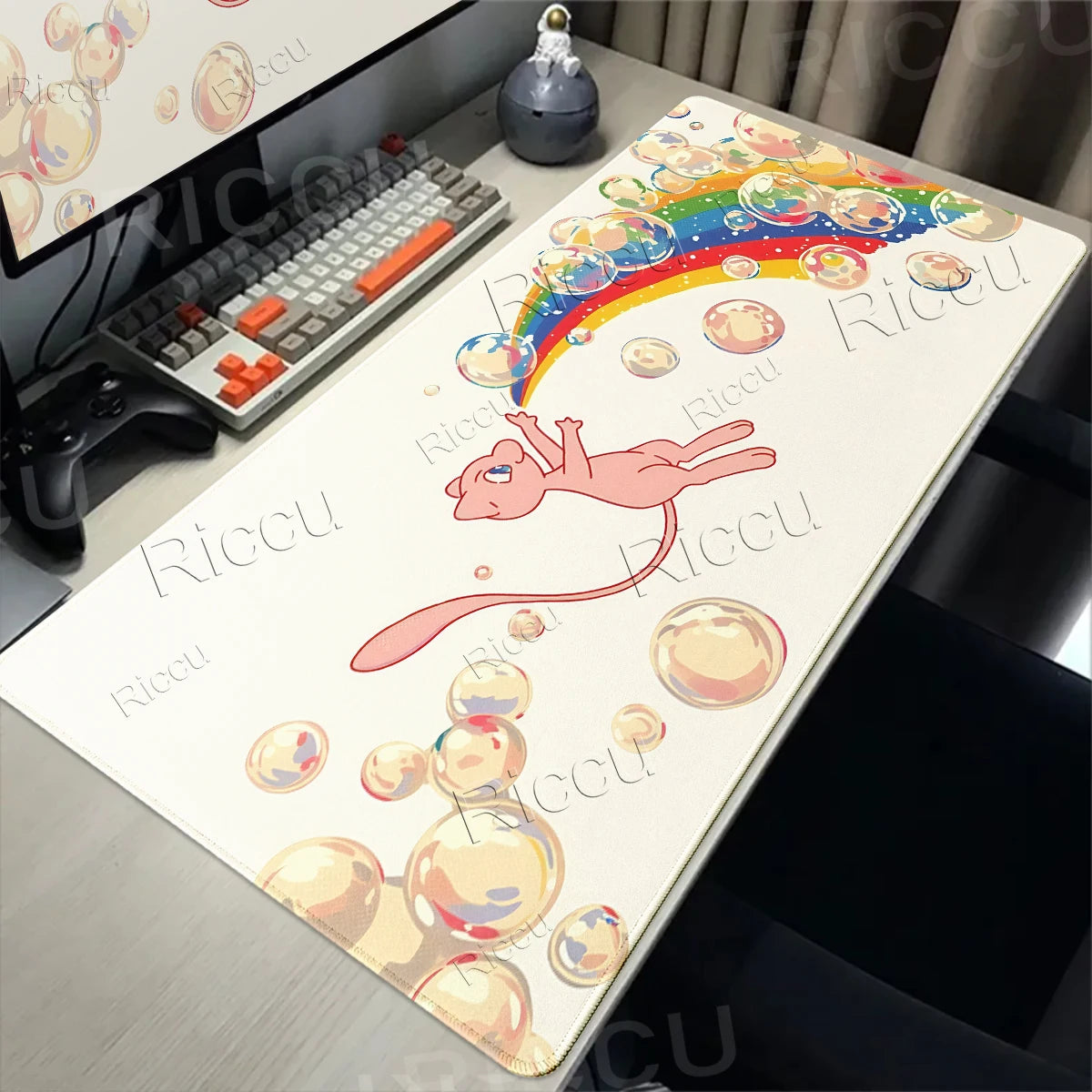 Kawaii P-Pokemon Mewtwo Purple Pattern Gaming Mouse Pads XXL Anti-Slip Rubber Keyboard Desk Mats PC Gamer Accessories Table Pads