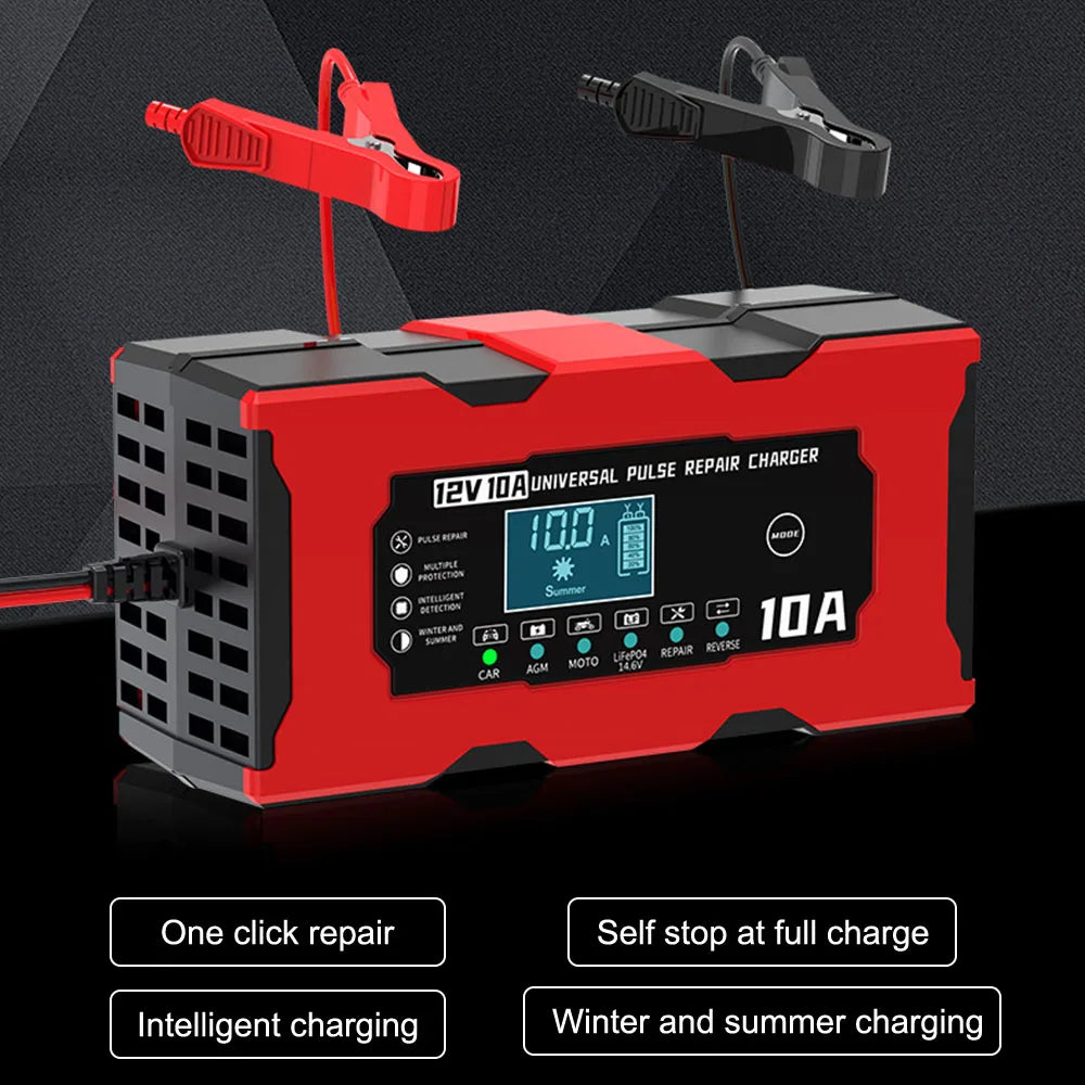 Car Battery Charger Intelligent Smart Battery Charging Universal 12V 10A/6A Fast Power Charging Pulse Repair Tools For SUV Motorcycle Truck RV