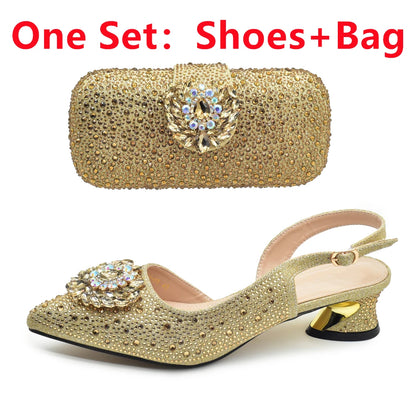 Latest Purple Italian Matching Shoes and Bag Sets Luxury Woman Pumps with Full Diamond Dual Purpose Mini Bag Wedding Shoes Bride