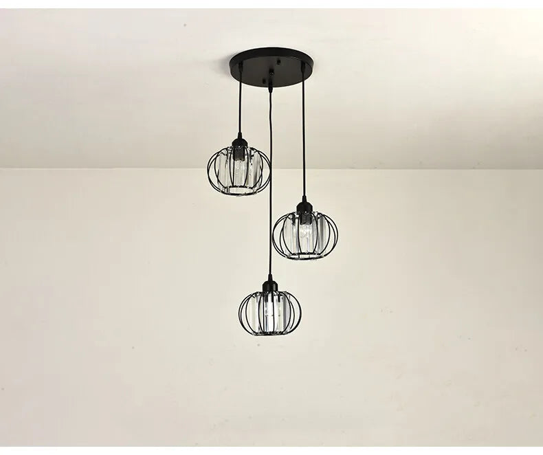 Crystal LED Pendant Lights For Dining Room Living Room Nordic Black Iron Shade 1/3 Lights Kitchen Decor Hanging Ceiling Lamp
