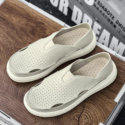 Mens Sandals Summer Handmade Leather Daily Wear Fashionable Walking Shoes Breathable Odor Proof Casual Loafers Plus Size Male