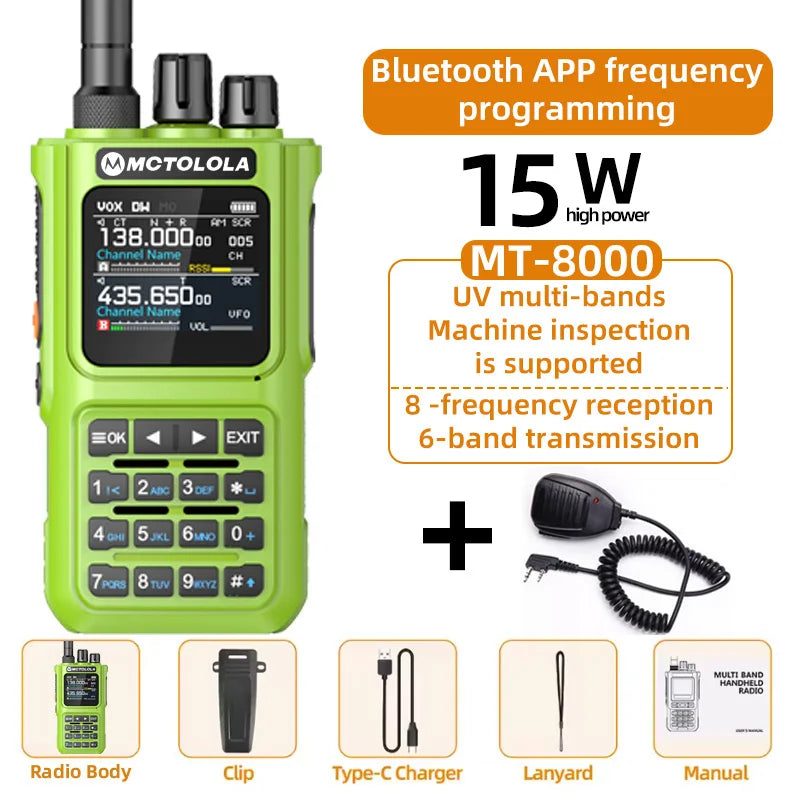 MOTOLOLA 15W Portable Handheld Walkie Talkie 6 Band Transmission Reception Bluetooth Program Flashing Noise Reduction AM FM