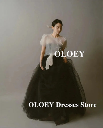 OLOEY Vintage 2 pcs Black And White Wedding Dresses Korea Photo shoot Hanbok Soft Tulle Bride Gowns Customized Formal Occasion