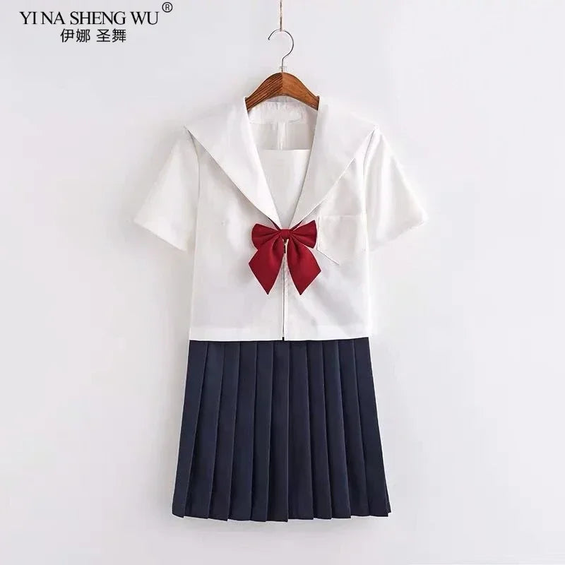 White Japanese Anime High School Girls Student JK Uniforms Cosplay Costume Navy Uniform Pleated Skirt Sailor Suit Korean Style