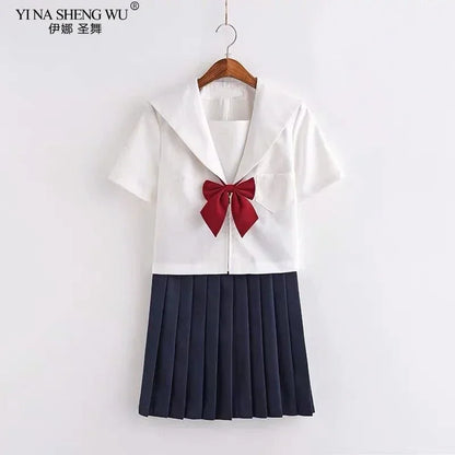 White Japanese Anime High School Girls Student JK Uniforms Cosplay Costume Navy Uniform Pleated Skirt Sailor Suit Korean Style