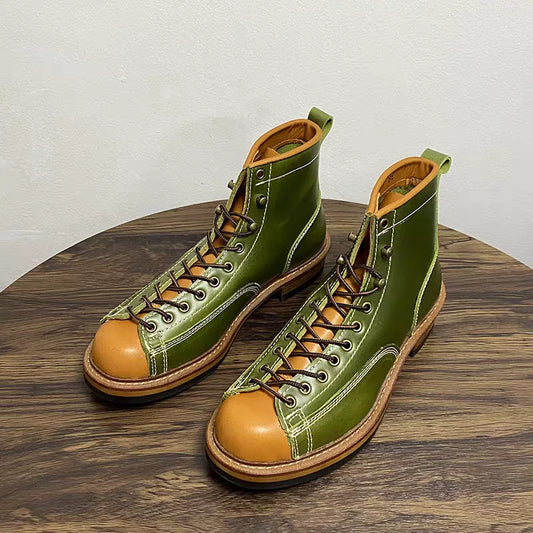 Top Quality Handmade Men Dress Real Cow Leather Shoes Autumn Winter British Tooling Ankle Boots Outdoor Desert Motorcycle Boots