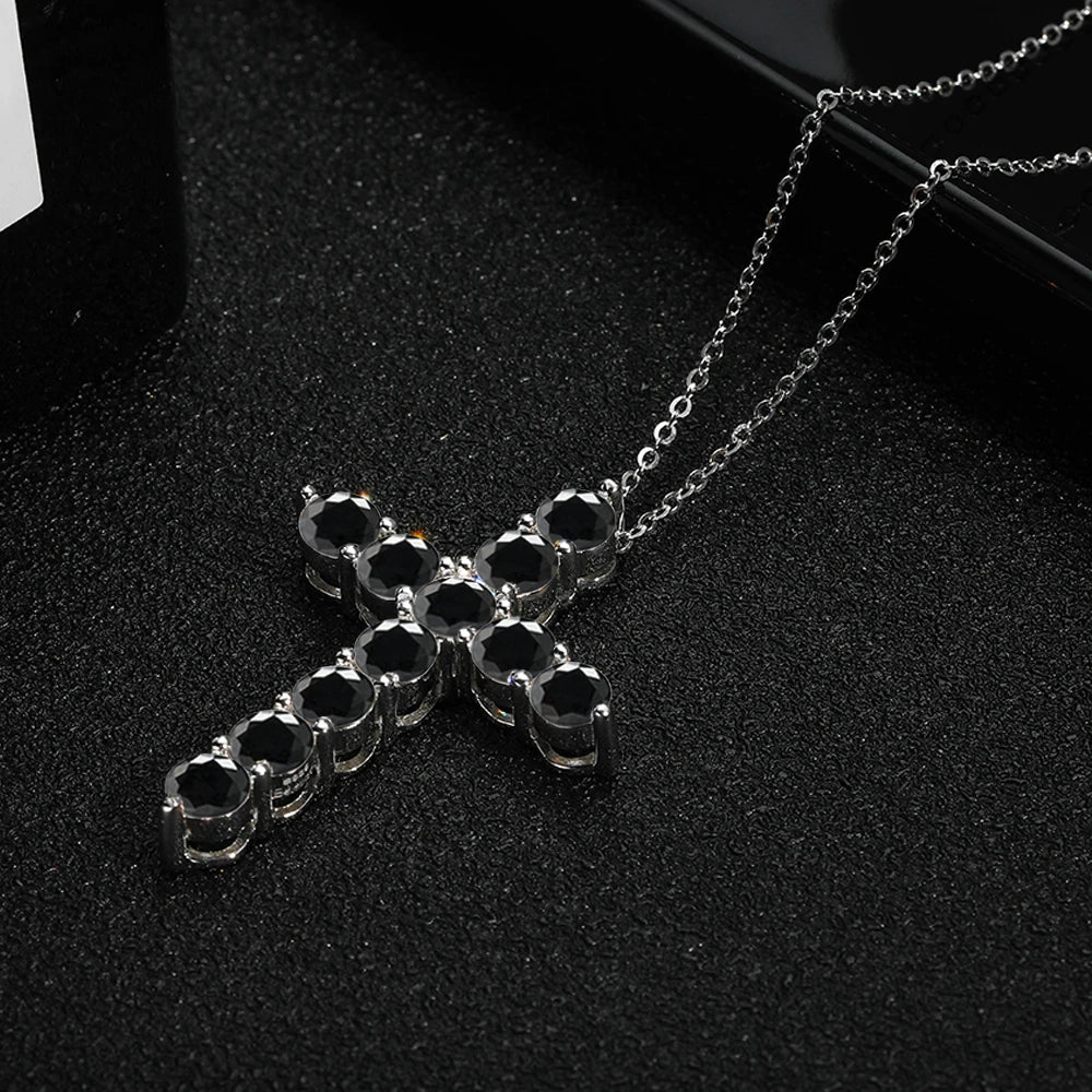 Serenity 3mm 4mm 5mm Black Moissanite Cross Pendant Necklace For Women Men 100% S925 Sterling Silver Jesus Neck Chain Plated 18K