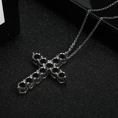 Serenity 3mm 4mm 5mm Black Moissanite Cross Pendant Necklace For Women Men 100% S925 Sterling Silver Jesus Neck Chain Plated 18K