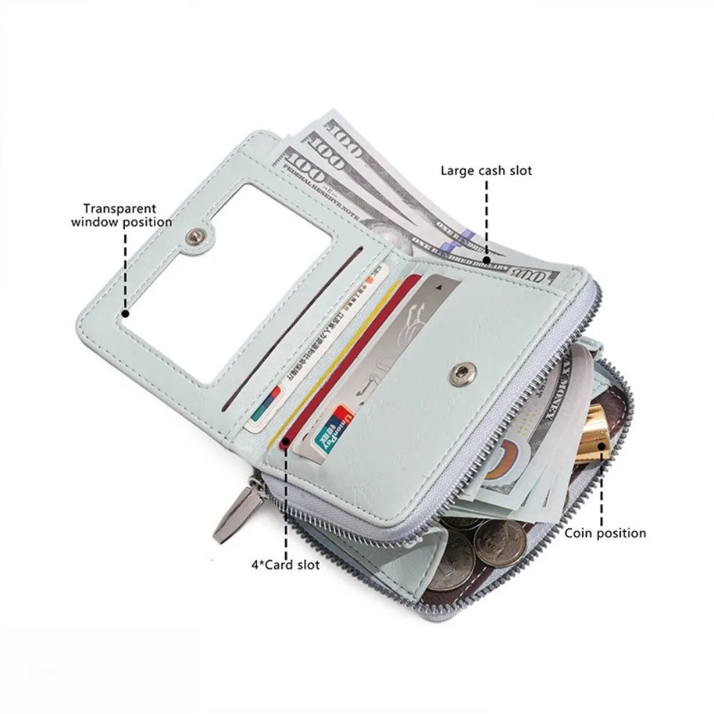 Simple Korean Style Bow Wallet Ultra Thin Short Clutch Card Bag Multi-function Zipper PU Leather Card Holder Travel Coin Purse