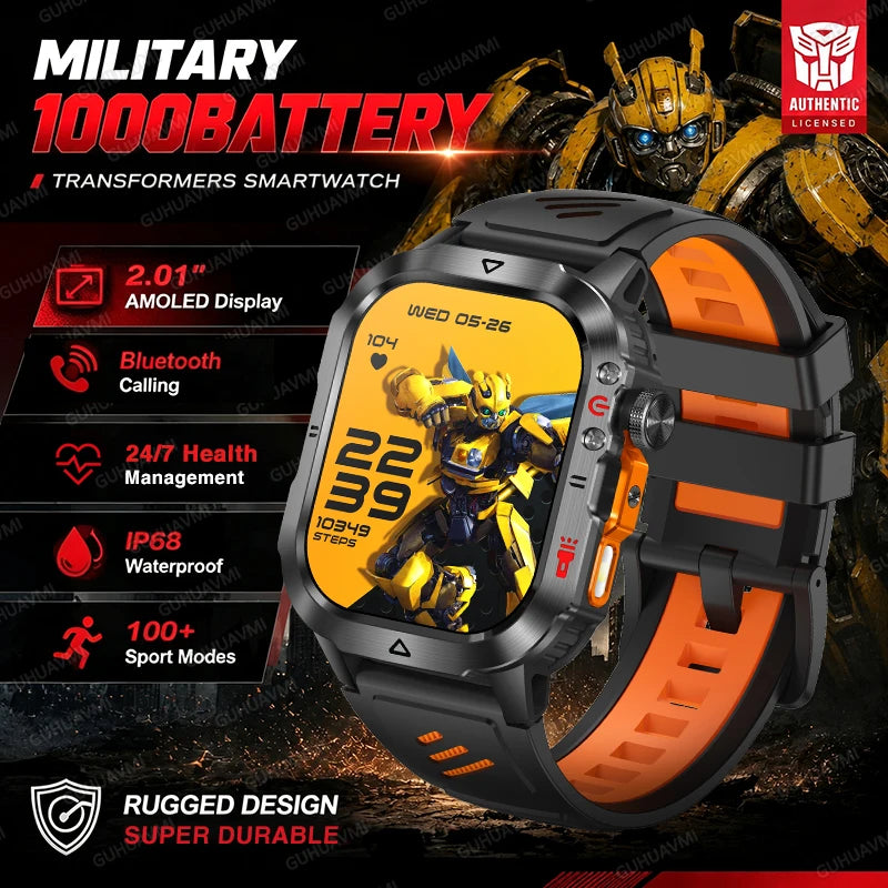 New Custom Co branded Men Transformers Smart Watch Outdoor 100mAh Battery GPS Flashlight BT Call Waterproof Sports Smartwatches