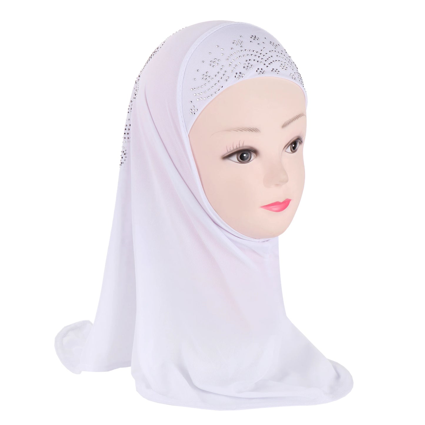 H360 Cute Simple Small Girl Hijab with Rhinestones Cute Scarf Hats Baby Caps Can Fit 2-6 years old girls