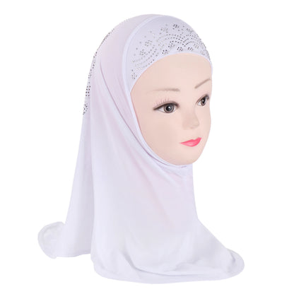 H360 Cute Simple Small Girl Hijab with Rhinestones Cute Scarf Hats Baby Caps Can Fit 2-6 years old girls