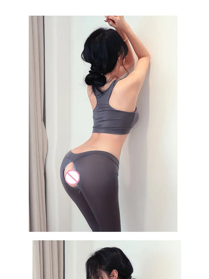 Erotic lingerie Open range sports pants seductive and flirtatious wearing yoga pants externally underwear women Clothing sets